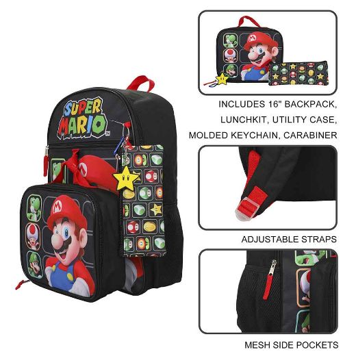 Picture of Super Mario Youth 5 pc Backpack Set