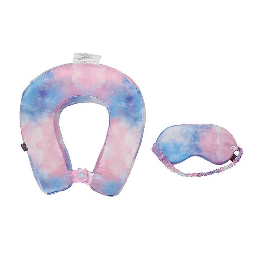 Picture of Bioworld Tie Dye Satin Neck Pillow & Eye Mask Travel Set