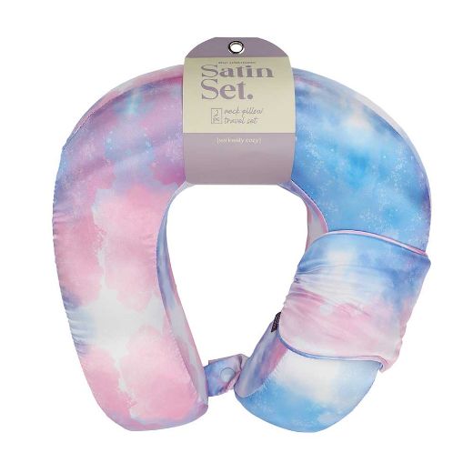 Picture of Bioworld Tie Dye Satin Neck Pillow & Eye Mask Travel Set