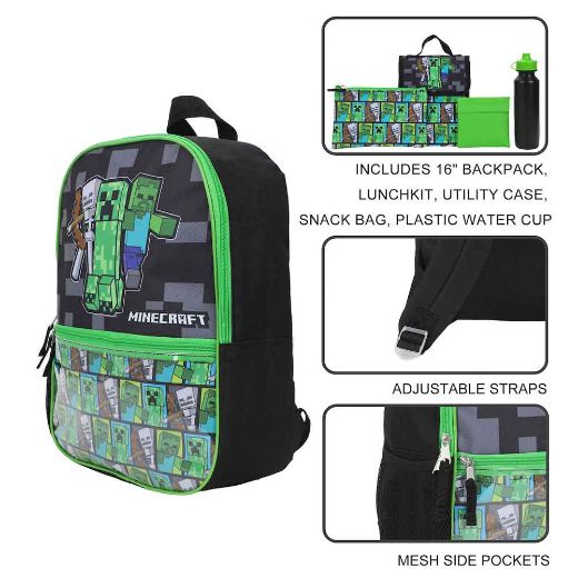 Picture of Minecraft Character 5 pc Youth Backpack Set