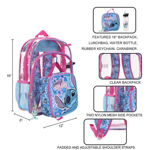 Picture of Disney Stitch Youth 5 pc Clear Backpack Set