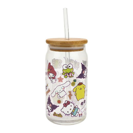 Picture of Hello Kitty & Friends 15 oz. Glass Bamboo Tumbler