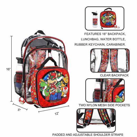 Picture of Super Mario Characters Youth 5 pc Clear Backpack Set