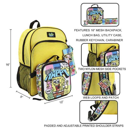 Picture of SpongeBob Squarepants Mesh 5 pc Youth Backpack Set