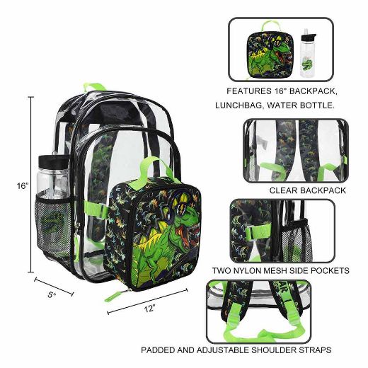 Picture of Bioworld Dinosaur 3 pc Clear Backpack Set