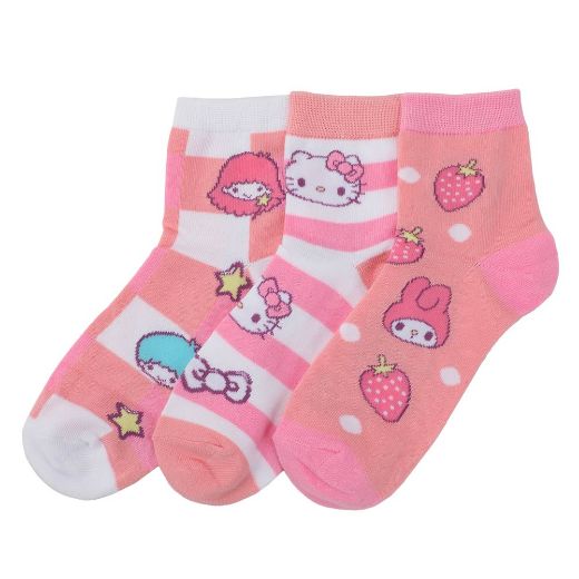 Picture of Hello Kitty Strawberry Milk 3 Pair Quarter Crew Box Set