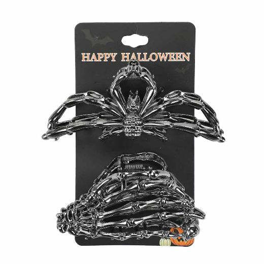 Picture of Bioworld Halloween Spider & Skeleton Hair Clip Set