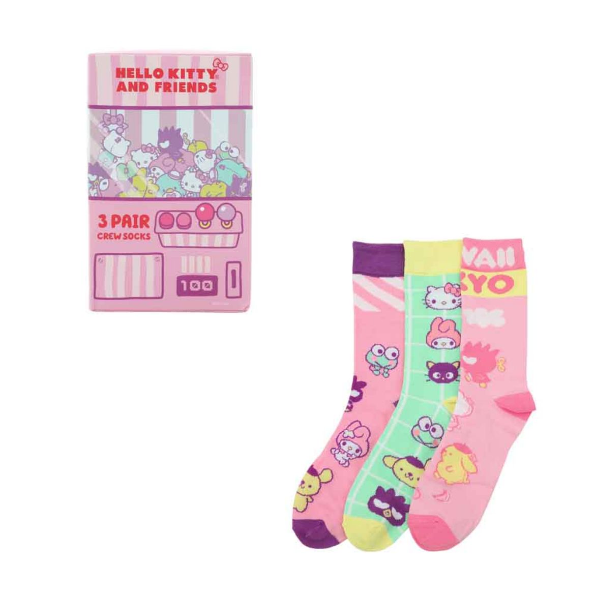 Picture of Hello Kitty & Friends Arcade Adult 3 Pair Crew Box Set