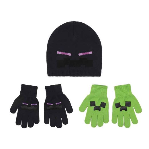 Picture of Minecraft Creeper & Enderman Reversible Beanie & Glove Combo