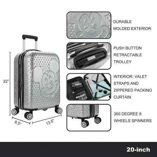 Picture of Disney Mickey Mouse Silver Embossed 20 in. Rolling Luggage