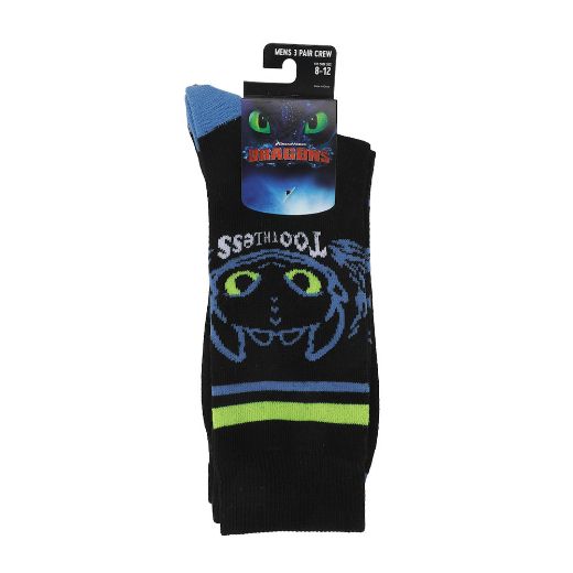 Picture of How To Train Your Dragon Toothless Adult 3 Pair Crew Socks
