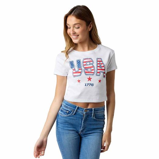 Picture of Bioworld USA Logo Junior's Cropped Baby Tee