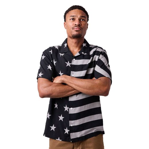 Picture of Bioworld American Flag AOP Woven Button UP