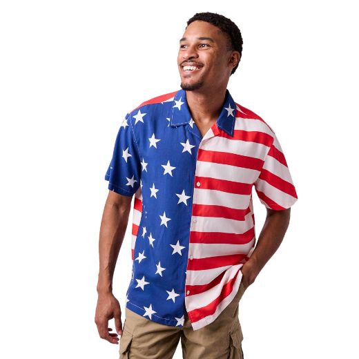 Picture of Bioworld American Flag AOP Woven Button UP